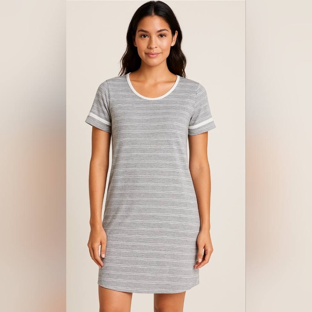 Pink Rose Gray Striped Midi Dress